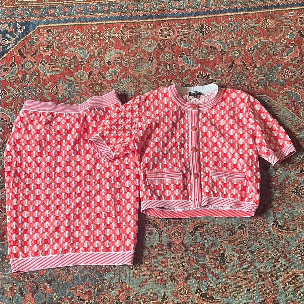 CHANEL Pink and White Skirt Set